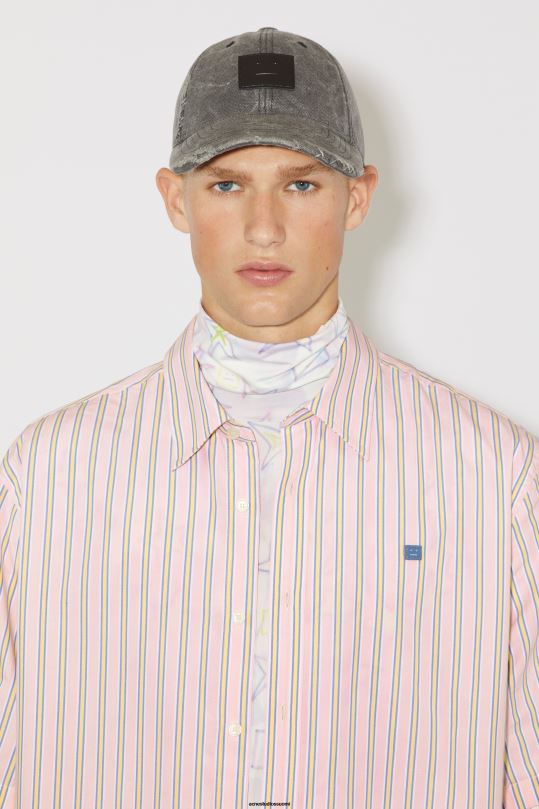 Acne Studios vaatteet pinkki/keltainen 0VF2B1000 raidallinen napillinen paita unisex