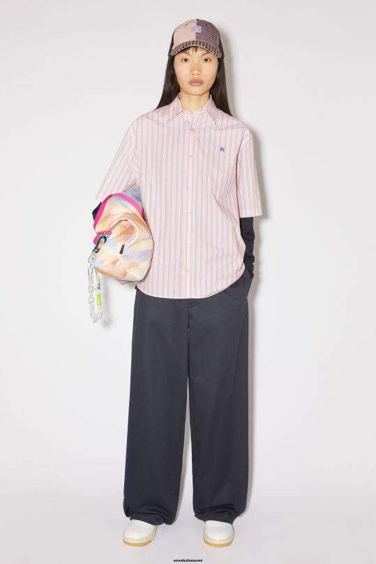 Acne Studios vaatteet pinkki/keltainen 0VF2B177 raidallinen napillinen paita unisex