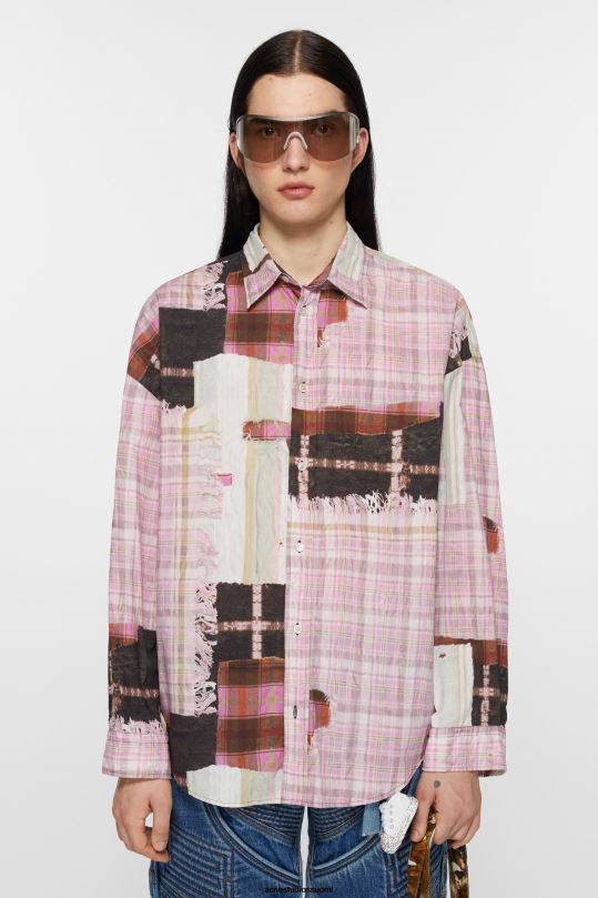 Acne Studios vaatteet pinkki monivärinen 0VF2B993 painatus napittava paita