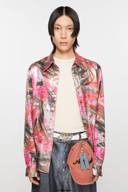 Acne Studios vaatteet pinkki monivärinen 0VF2B996 nappipaidan folioprintti