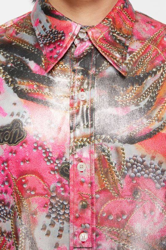 Acne Studios vaatteet pinkki monivärinen 0VF2B996 nappipaidan folioprintti