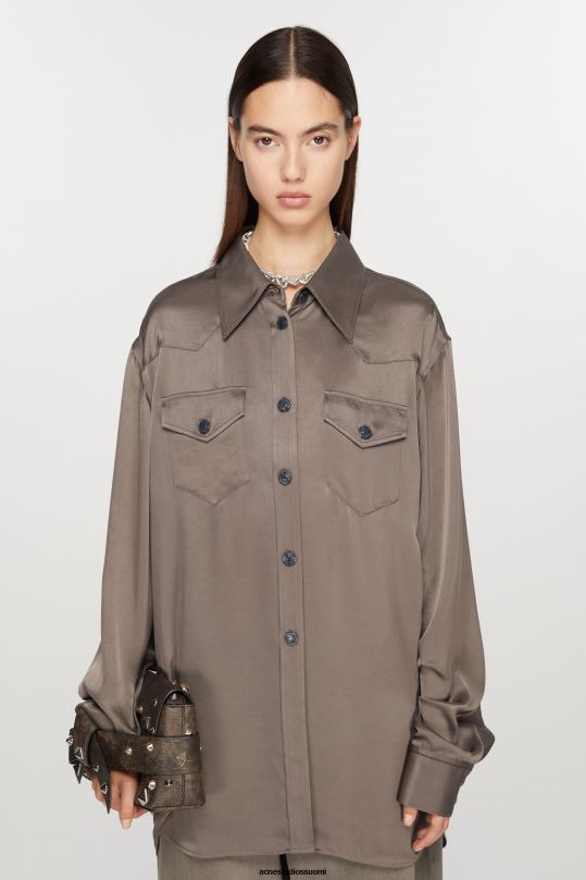 Acne Studios vaatteet setrin vihreä 0VF2B168 satiininen napillinen paita
