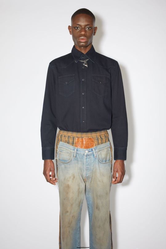 Acne Studios vaatteet sininen musta 0VF2B1007 denim napillinen paita