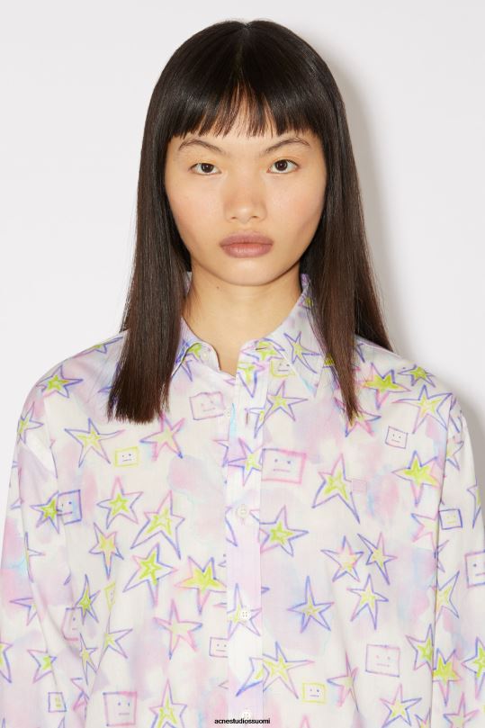 Acne Studios vaatteet vaaleanpunainen/multi 0VF2B179 painettu nappipaita unisex