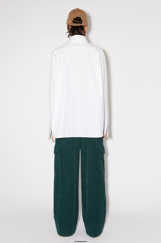 Acne Studios vaatteet valkoinen/ruskea 0VF2B176 raidallinen napillinen paita unisex