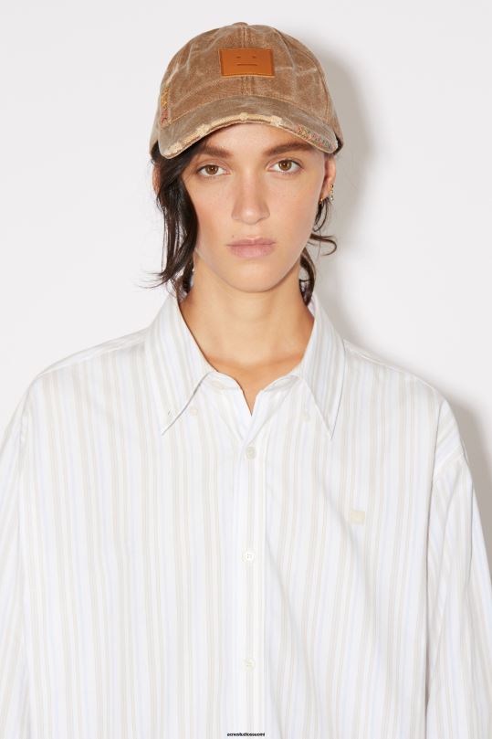 Acne Studios vaatteet valkoinen/ruskea 0VF2B176 raidallinen napillinen paita unisex