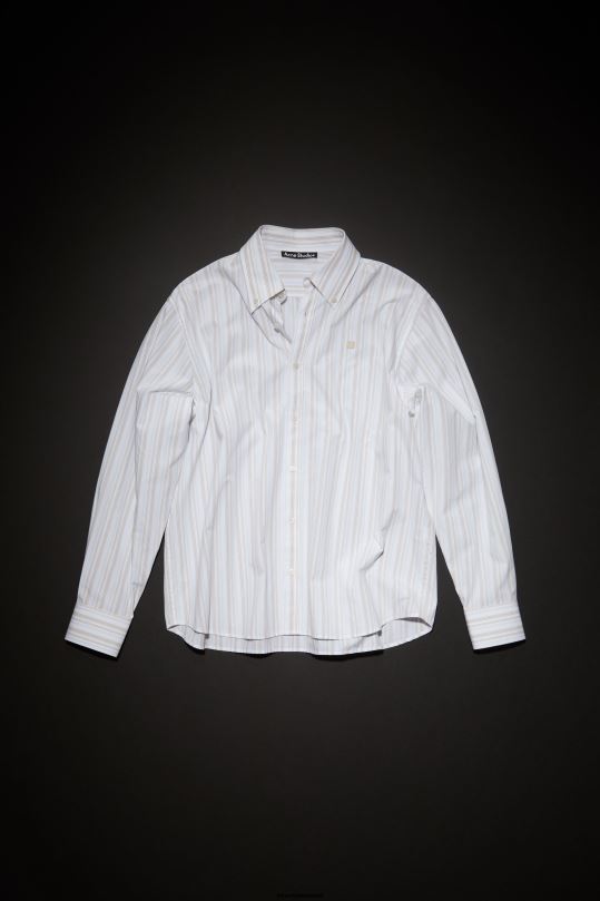 Acne Studios vaatteet valkoinen/ruskea 0VF2B176 raidallinen napillinen paita unisex