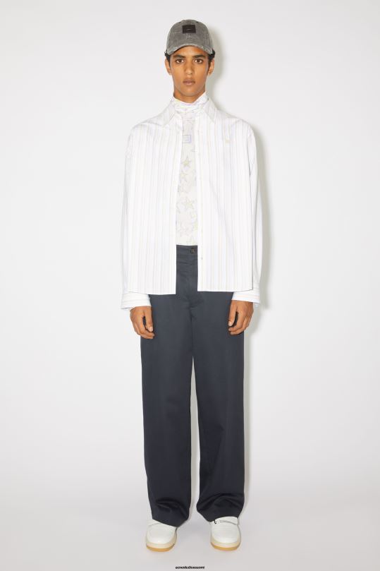 Acne Studios vaatteet valkoinen/ruskea 0VF2B999 raidallinen napillinen paita unisex