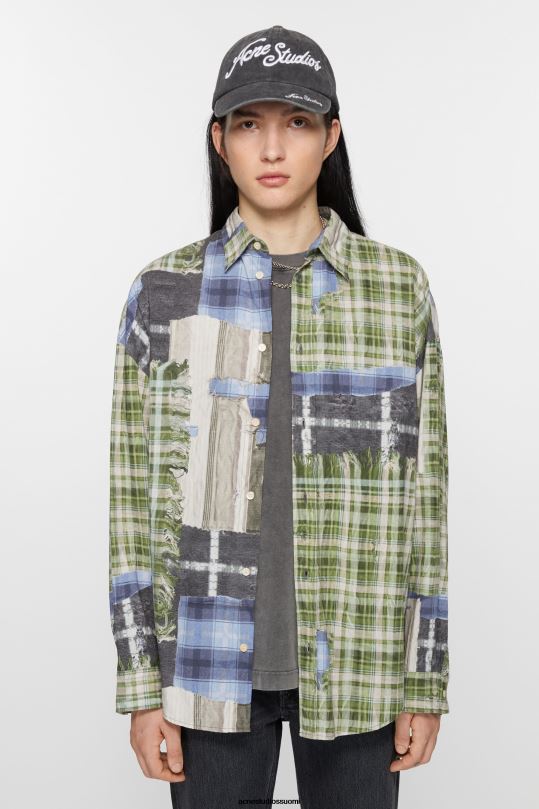 Acne Studios vaatteet vihreä multi 0VF2B985 painatus napittava paita
