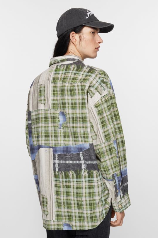 Acne Studios vaatteet vihreä multi 0VF2B985 painatus napittava paita