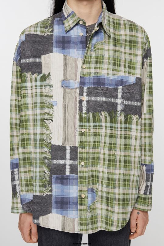 Acne Studios vaatteet vihreä multi 0VF2B985 painatus napittava paita