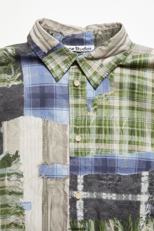 Acne Studios vaatteet vihreä multi 0VF2B985 painatus napittava paita