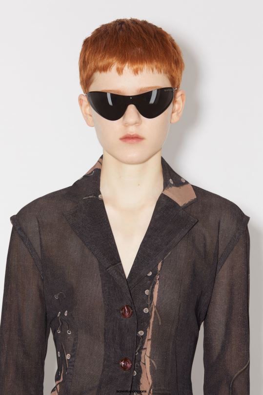 Acne Studios vaatteet tummanruskea/beige 0VF2B131 trompe l'oeil yksirivinen takki kiitotien show