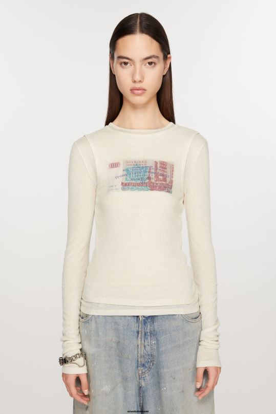Acne Studios vaatteet ecru melange 0VF2B382 kaksikerroksinen t-paita