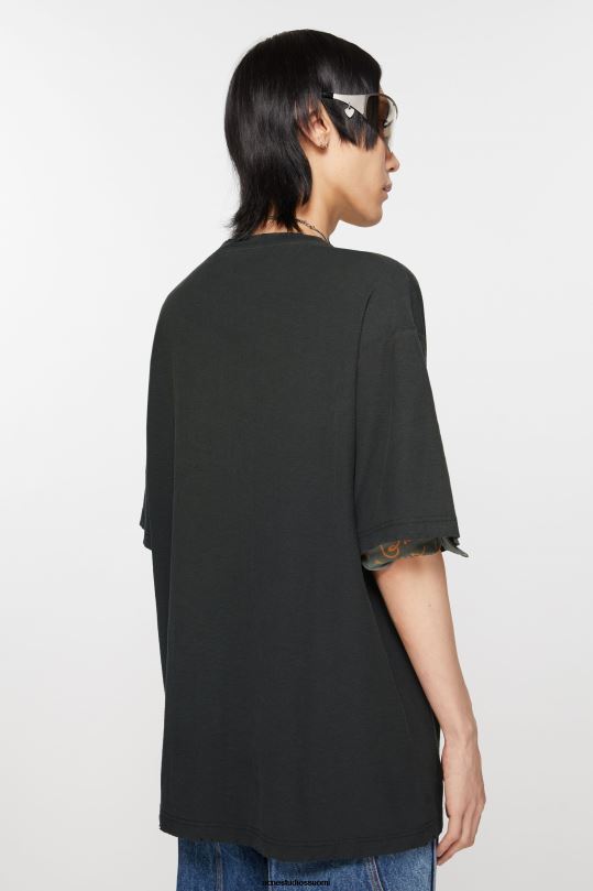 Acne Studios vaatteet haalistunut musta 0VF2B1014 logollinen t-paita - rento istuvuus
