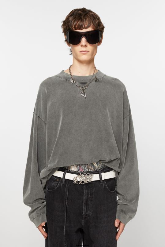 Acne Studios vaatteet haalistunut musta 0VF2B1021 pyöreä kaula-aukkoinen pusero