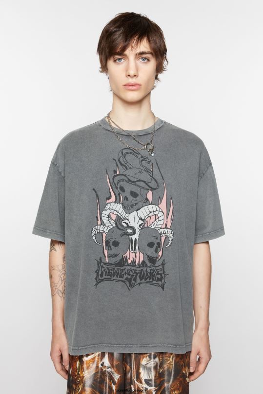 Acne Studios vaatteet haalistunut musta 0VF2B1087 print t-paita - rento istuvuus