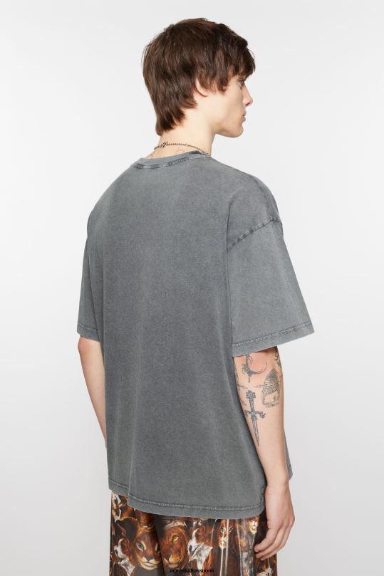 Acne Studios vaatteet haalistunut musta 0VF2B1087 print t-paita - rento istuvuus
