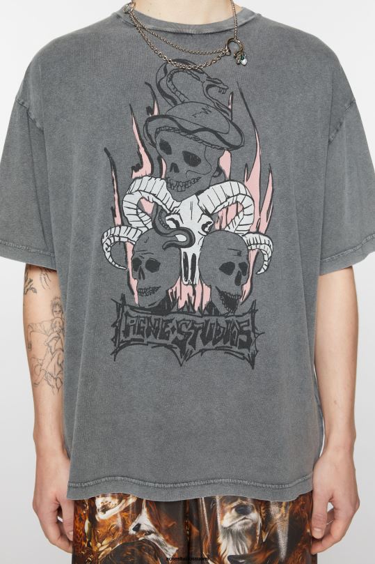 Acne Studios vaatteet haalistunut musta 0VF2B1087 print t-paita - rento istuvuus