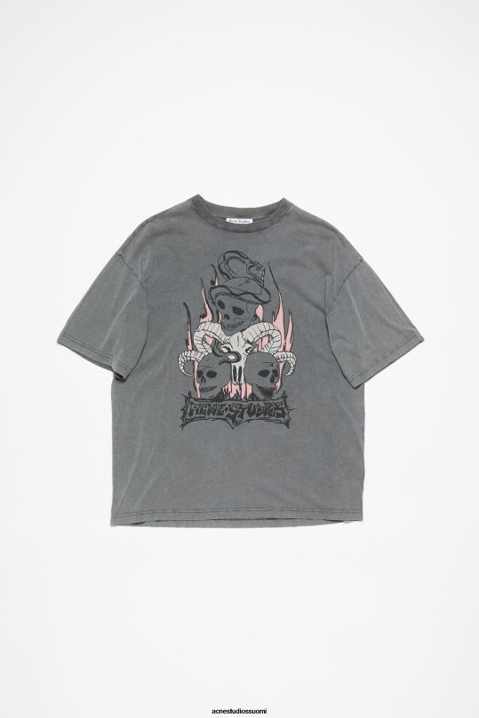 Acne Studios vaatteet haalistunut musta 0VF2B1087 print t-paita - rento istuvuus