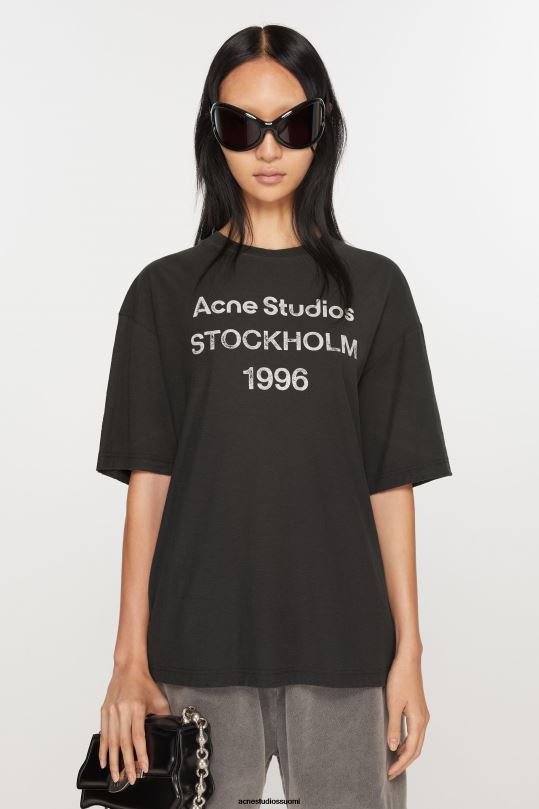 Acne Studios vaatteet haalistunut musta 0VF2B198 logollinen t-paita - rento istuvuus