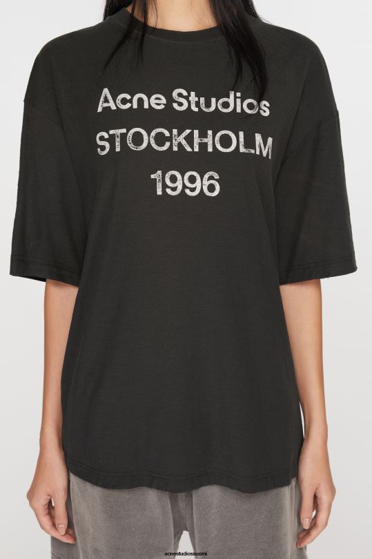Acne Studios vaatteet haalistunut musta 0VF2B198 logollinen t-paita - rento istuvuus