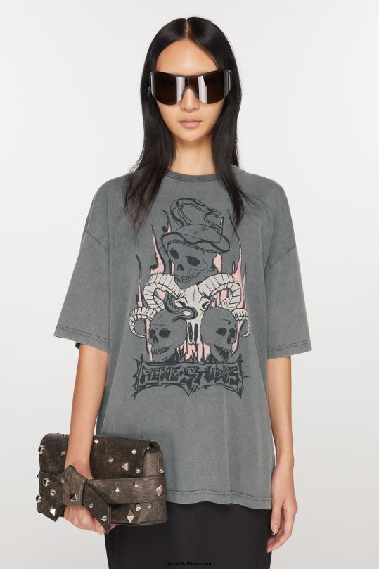 Acne Studios vaatteet haalistunut musta 0VF2B358 print t-paita - rento istuvuus