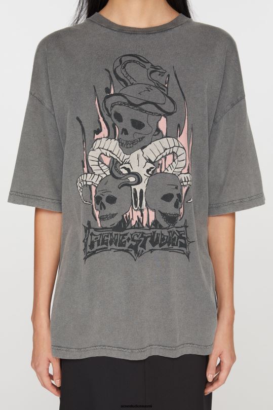 Acne Studios vaatteet haalistunut musta 0VF2B358 print t-paita - rento istuvuus
