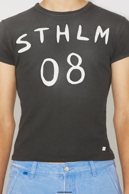 Acne Studios vaatteet hiilen harmaa 0VF2B1138 Patch print t-paita - istuva istuvuus unisex