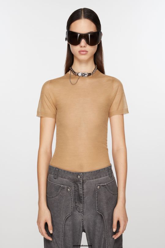 Acne Studios vaatteet kamelin beige 0VF2B64 läpikuultava t-paita