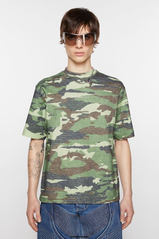 Acne Studios vaatteet khakin vihreä 0VF2B1095 painatus logolla t-paita