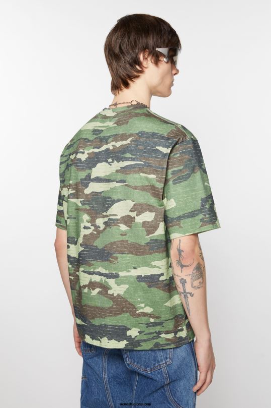 Acne Studios vaatteet khakin vihreä 0VF2B1095 painatus logolla t-paita