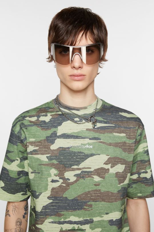 Acne Studios vaatteet khakin vihreä 0VF2B1095 painatus logolla t-paita