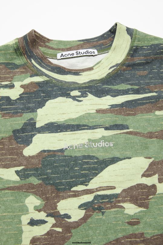 Acne Studios vaatteet khakin vihreä 0VF2B1095 painatus logolla t-paita