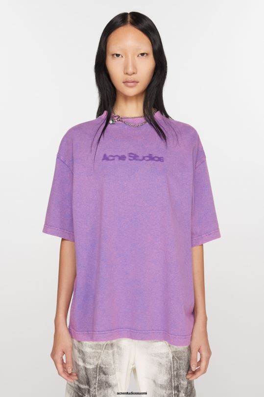 Acne Studios vaatteet kirkkaan violetti 0VF2B369 t-paidan haalistunut logo - rento istuvuus