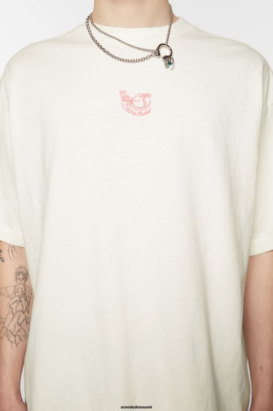 Acne Studios vaatteet luonnonvalkoinen 0VF2B1119 brodeerattu t-paita - rento istuvuus