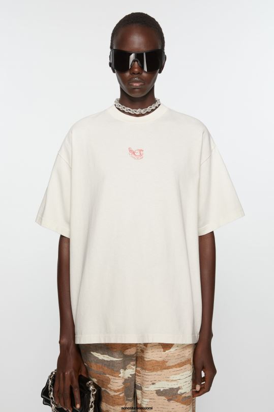 Acne Studios vaatteet luonnonvalkoinen 0VF2B380 brodeerattu t-paita - rento istuvuus