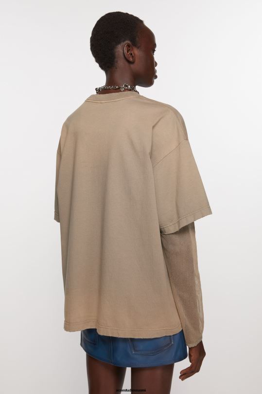 Acne Studios vaatteet mudan ruskea 0VF2B368 kerroksinen printti t-paita