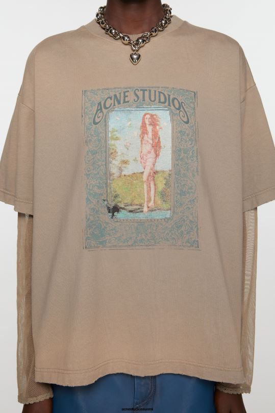 Acne Studios vaatteet mudan ruskea 0VF2B368 kerroksinen printti t-paita