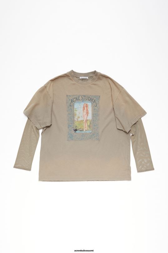 Acne Studios vaatteet mudan ruskea 0VF2B368 kerroksinen printti t-paita