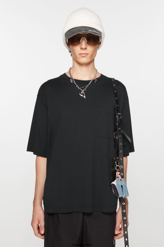 Acne Studios vaatteet musta 0VF2B1019 pyöreäkauluksinen t-paita - rento istuvuus
