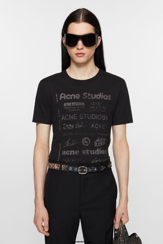 Acne Studios vaatteet musta 0VF2B1090 logollinen t-paita - rento istuvuus