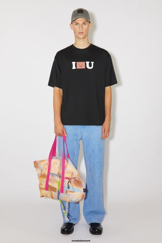 Acne Studios vaatteet musta 0VF2B1134 kasvologolla varustettu t-paita - rento istuvuus unisex