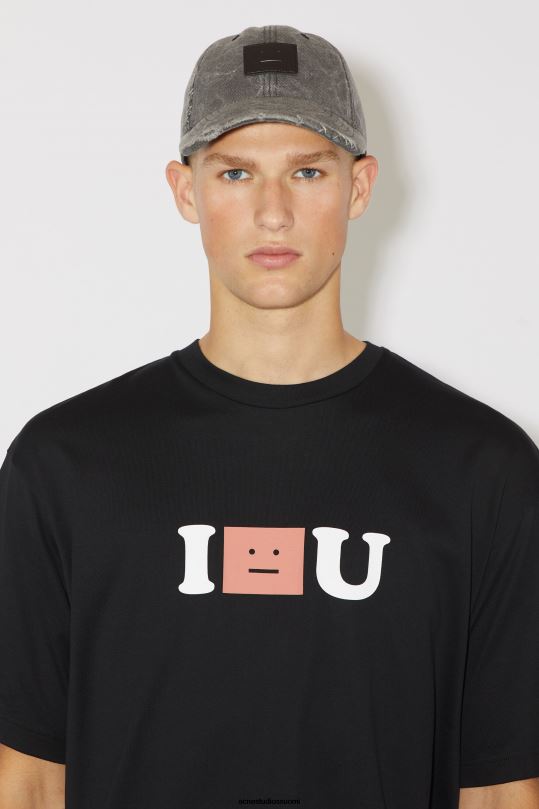 Acne Studios vaatteet musta 0VF2B1134 kasvologolla varustettu t-paita - rento istuvuus unisex