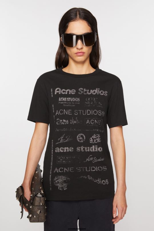 Acne Studios vaatteet musta 0VF2B359 logollinen t-paita - rento istuvuus