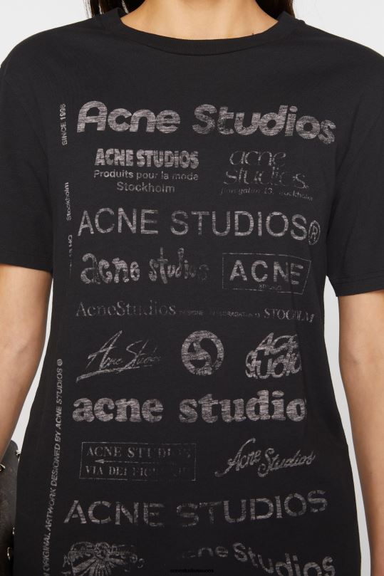 Acne Studios vaatteet musta 0VF2B359 logollinen t-paita - rento istuvuus
