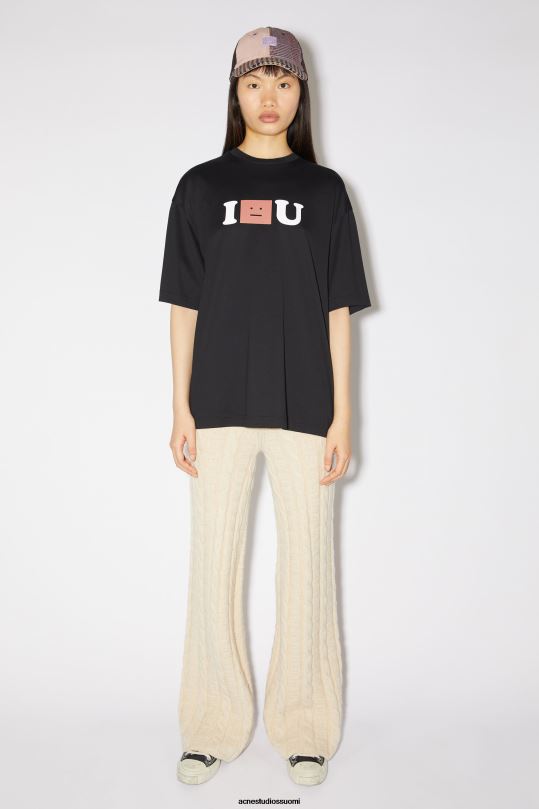 Acne Studios vaatteet musta 0VF2B388 kasvologolla varustettu t-paita - rento istuvuus unisex