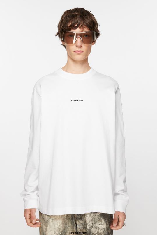 Acne Studios vaatteet optinen valkoinen 0VF2B1022 logollinen pitkähihainen t-paita