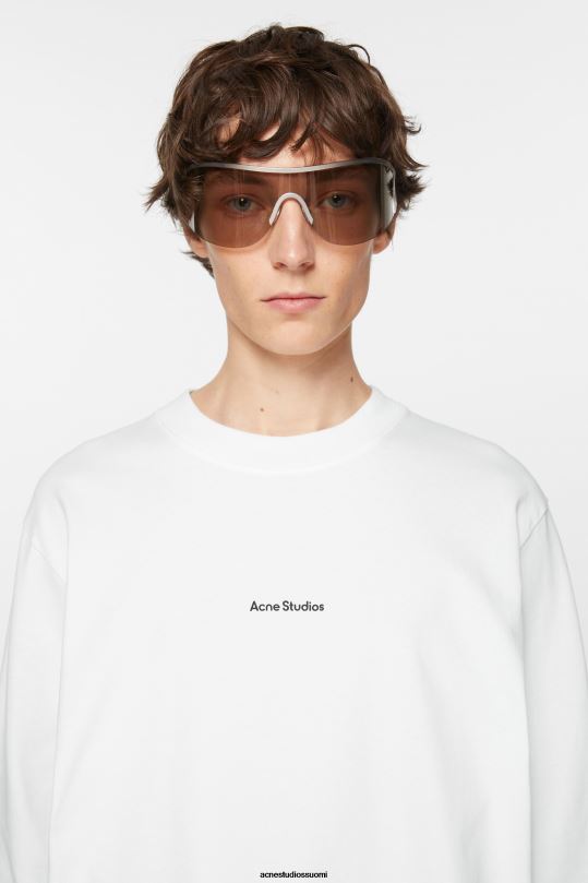 Acne Studios vaatteet optinen valkoinen 0VF2B1022 logollinen pitkähihainen t-paita
