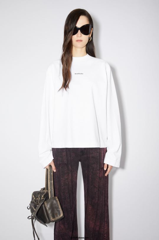 Acne Studios vaatteet optinen valkoinen 0VF2B210 logollinen pitkähihainen t-paita